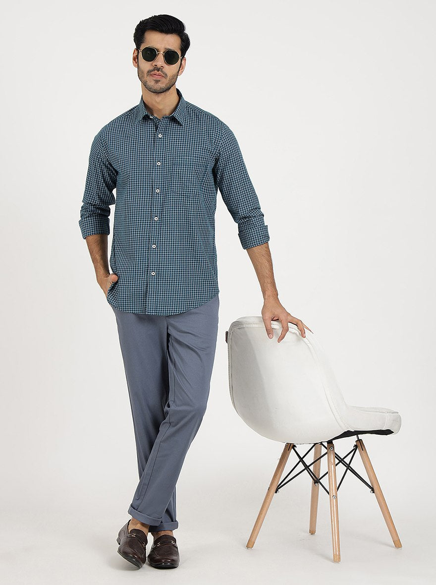 Blue Checked Smart Fit Semi Casual Shirt | Pehervi