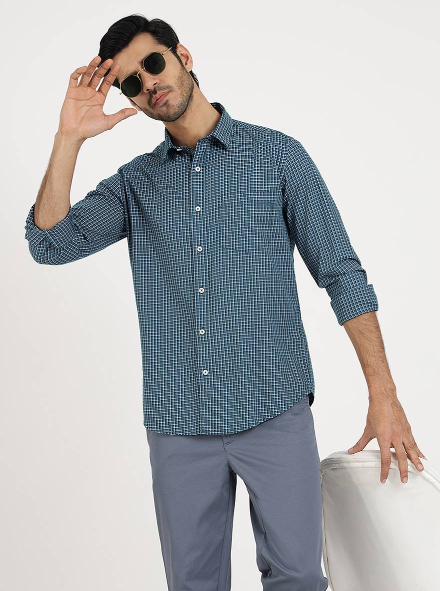 Blue Checked Smart Fit Semi Casual Shirt | Pehervi