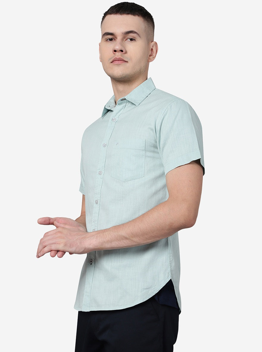 Eggshell Blue Solid Slim Fit Casual Shirt | pehervi