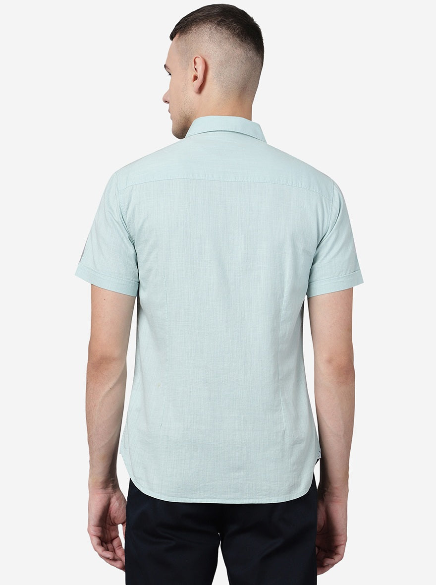 Eggshell Blue Solid Slim Fit Casual Shirt | pehervi