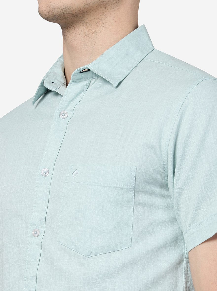 Eggshell Blue Solid Slim Fit Casual Shirt | pehervi
