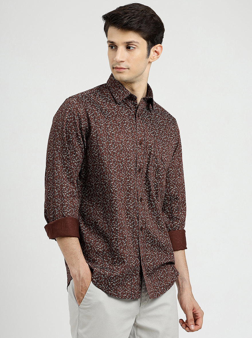 Brown Solid Smart Fit Semi Casual Shirt | Pehervi