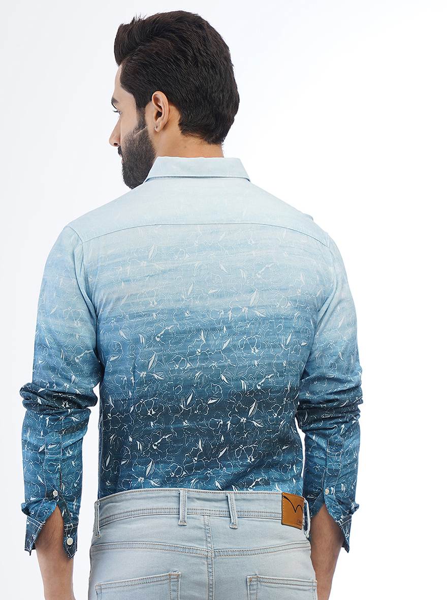 Blue Printed Slim Fit Casual Shirt | pehervi