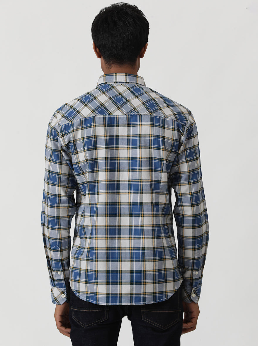 Blue Checked Slim Fit Casual Shirt | pehervi