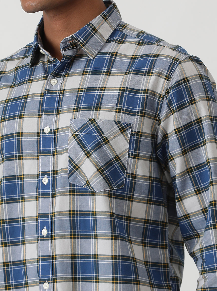 Blue Checked Slim Fit Casual Shirt | pehervi