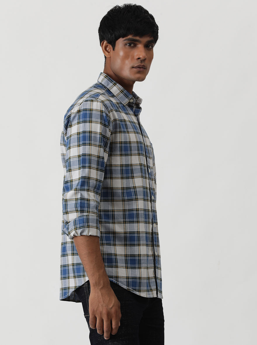Blue Checked Slim Fit Casual Shirt | pehervi