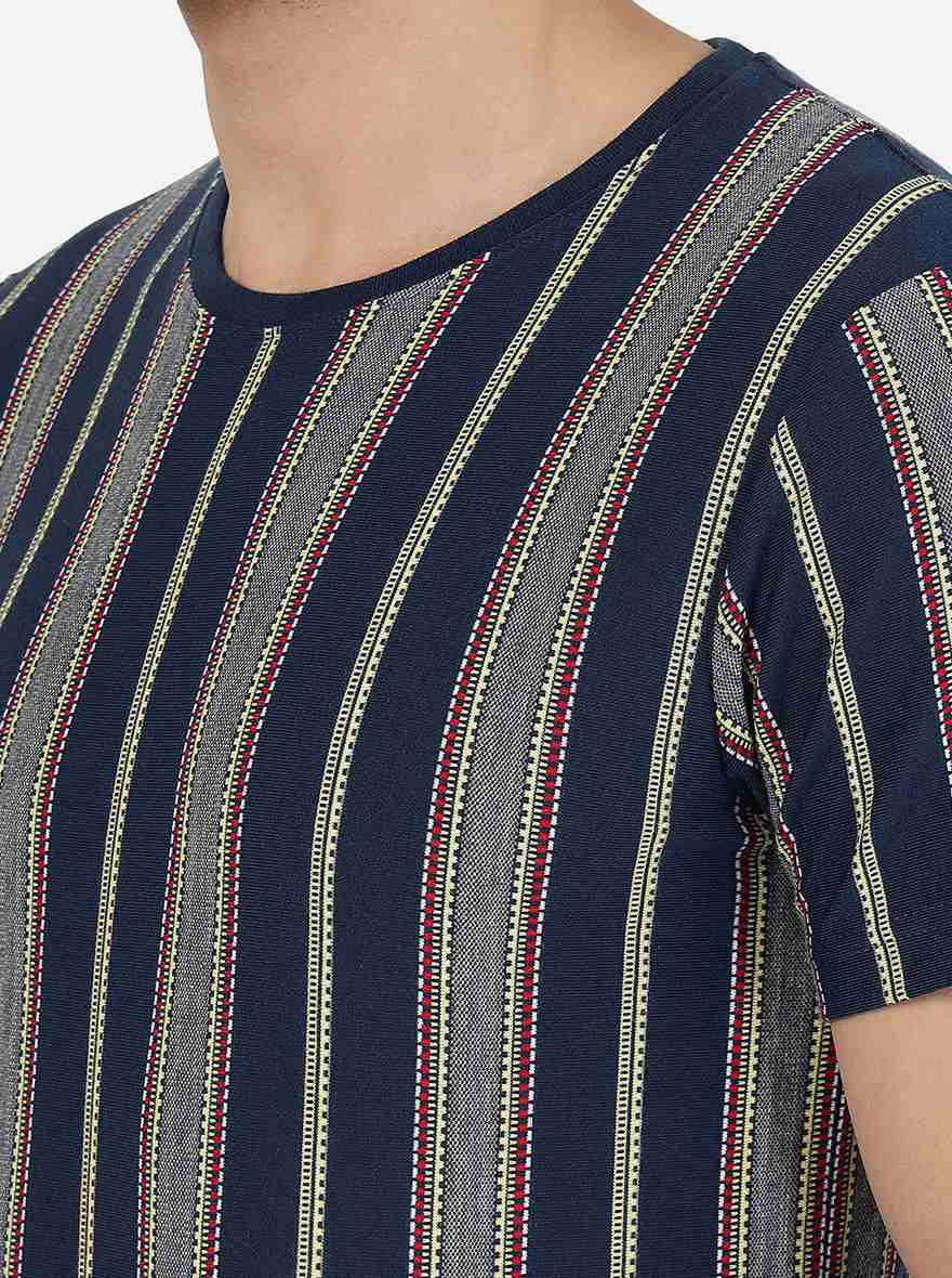Blue & Yellow Striped Slim Fit T-Shirt | pehervi