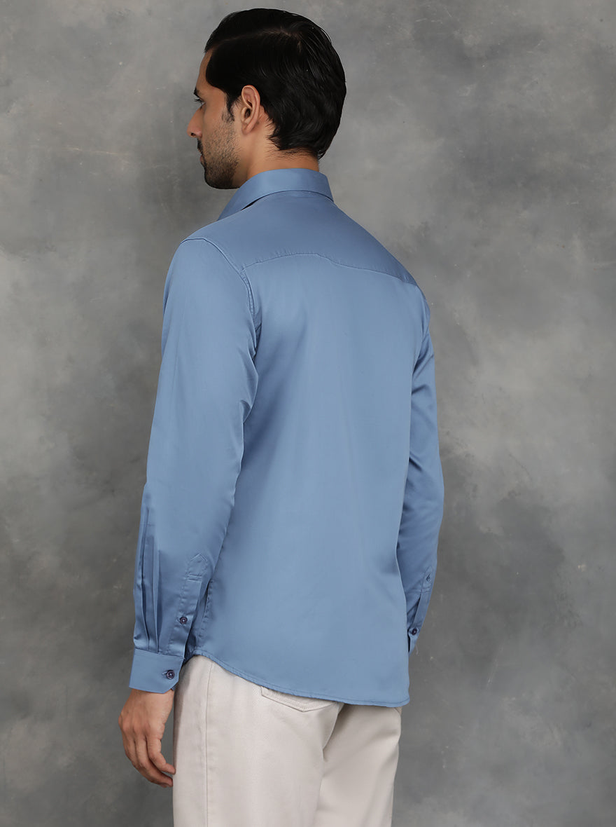 Blue Solid Slim Fit Casual Shirt | pehervi
