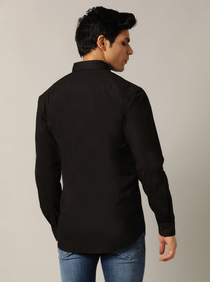 Black Solid Slim Fit Casual Shirt | pehervi