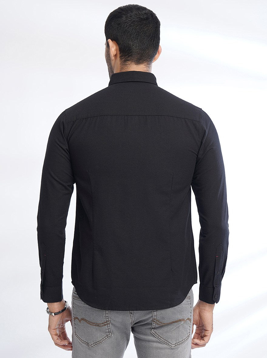 Black Solid Slim Fit Casual Shirt | pehervi