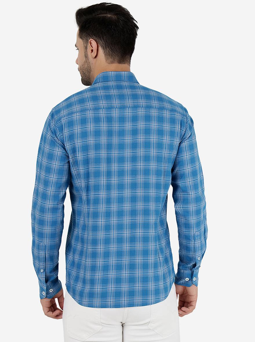 Blue Checked Slim Fit Semi Casual Shirt | Pehervi