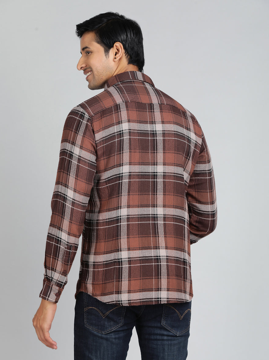 Brown Checked Slim Fit Casual Shirt | pehervi