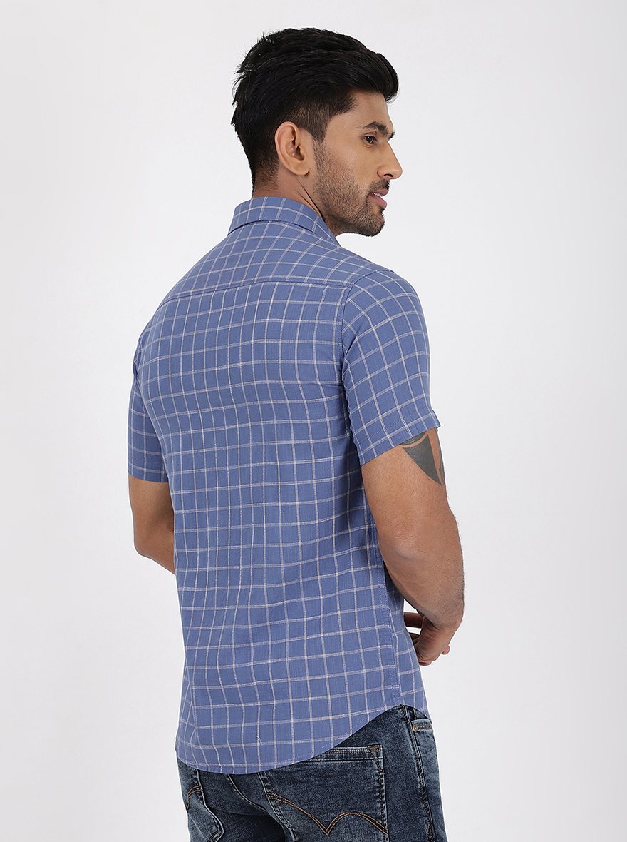 Blue Checked Slim Fit Casual Shirt | pehervi
