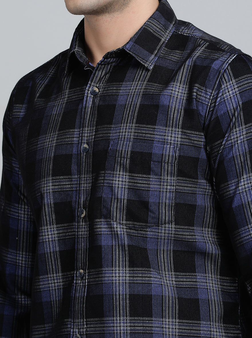 Blue Checked Slim Fit Casual Shirt | pehervi