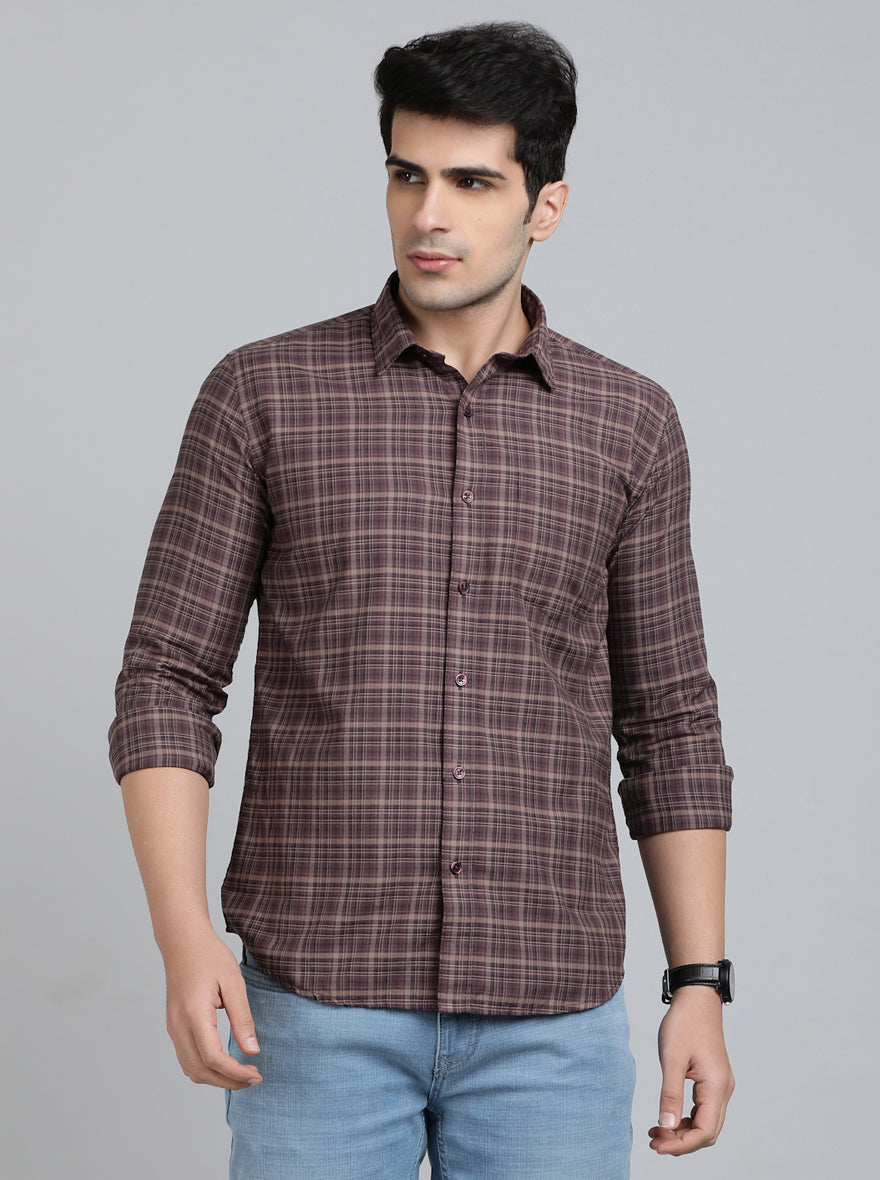 Brown Checked Smart Fit Semi Casual Shirt | Pehervi