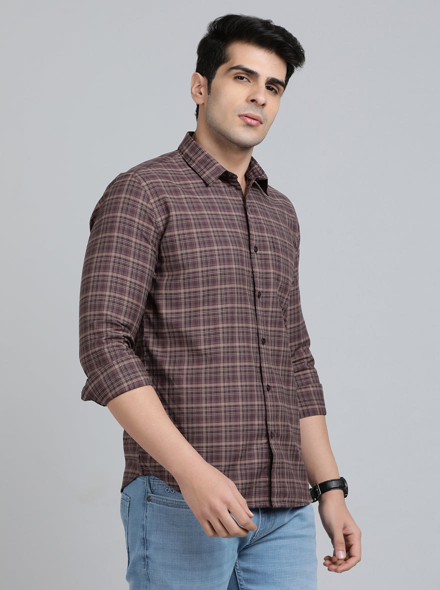 Brown Checked Smart Fit Semi Casual Shirt | Pehervi