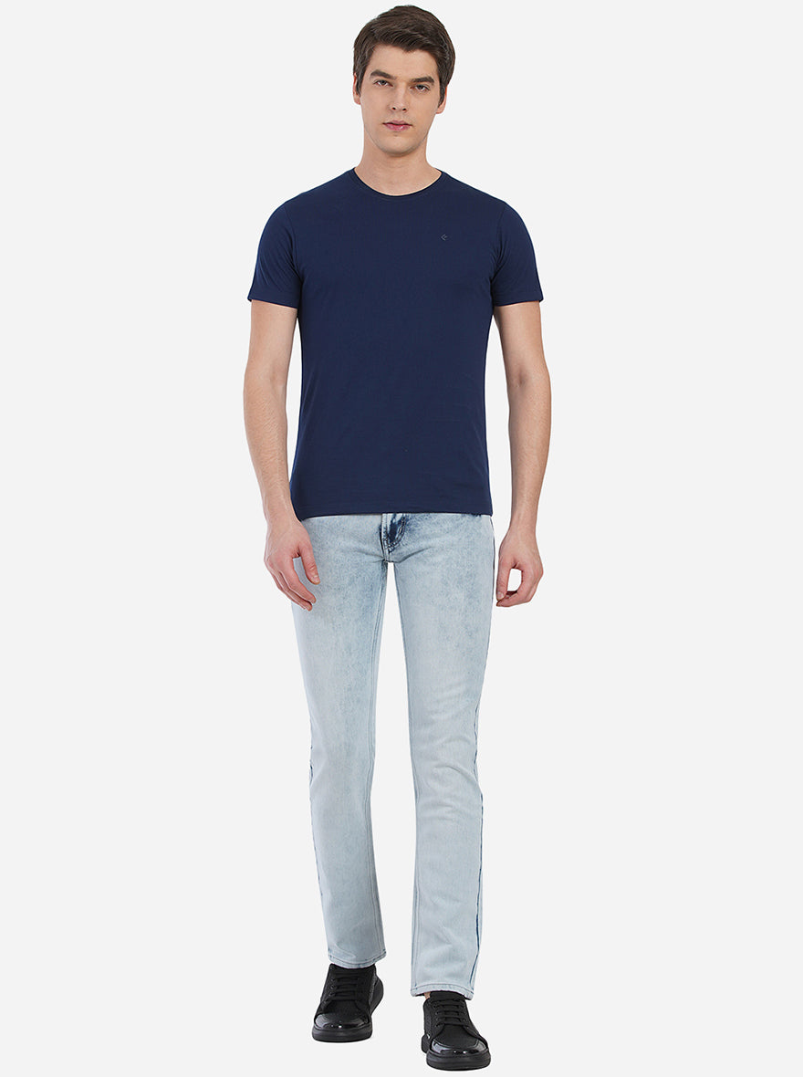 Dress Blue Solid Slim Fit T-Shirt | pehervi