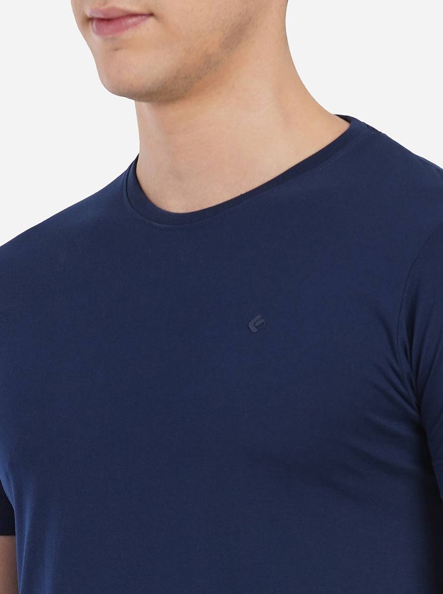 Dress Blue Solid Slim Fit T-Shirt | pehervi