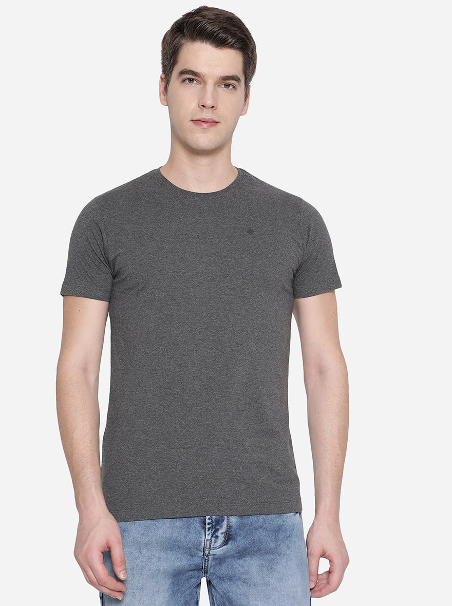 Charcoal Grey Solid Slim Fit T-Shirt | pehervi