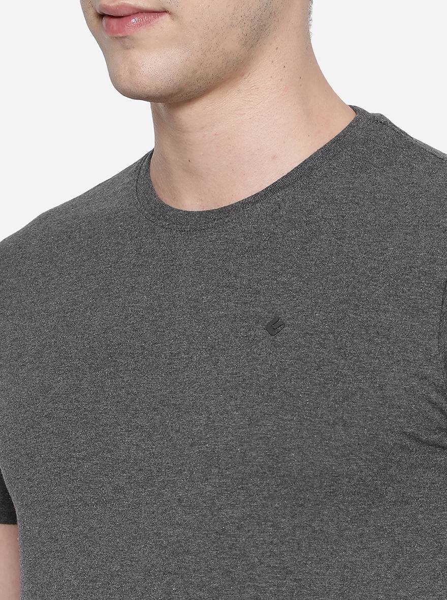 Charcoal Grey Solid Slim Fit T-Shirt | pehervi
