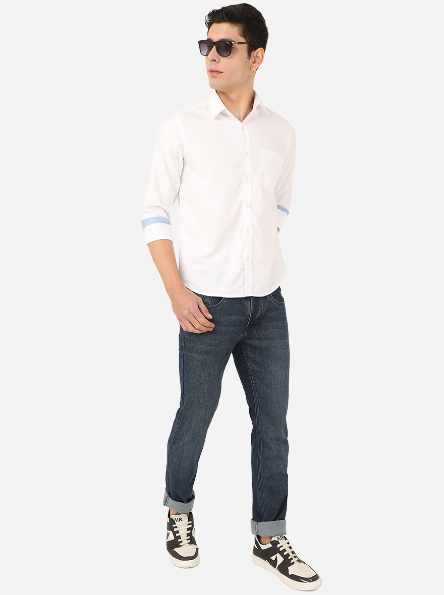 Bright White Solid Slim Fit Semi Casual Shirt | Pehervi
