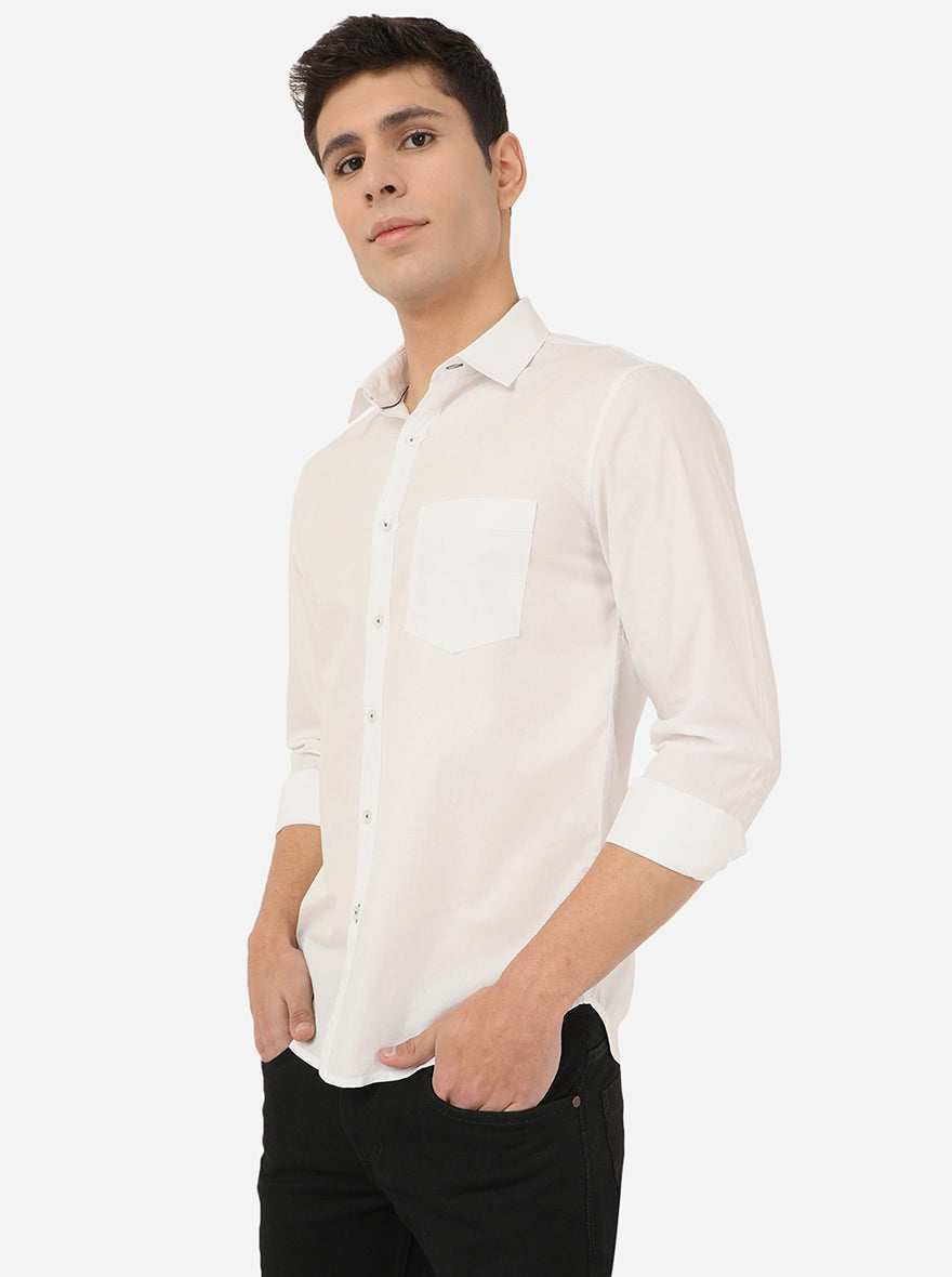 Bright White Solid Slim Fit Semi Casual Shirt | Pehervi
