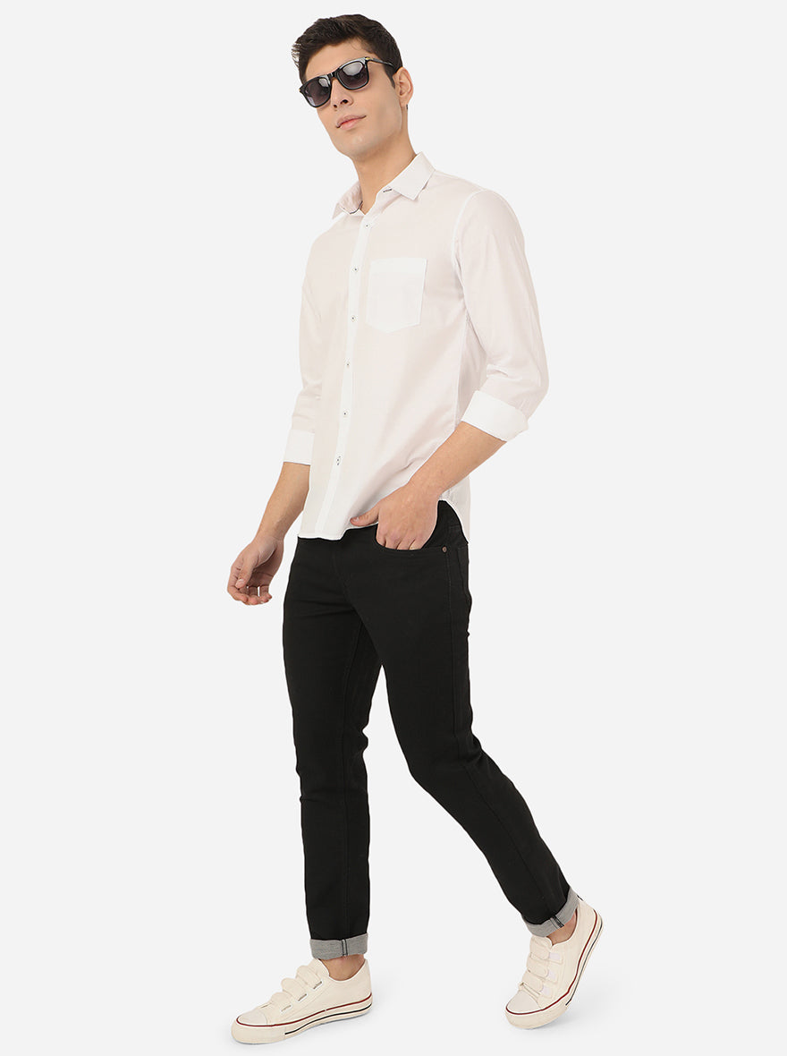 Bright White Solid Slim Fit Semi Casual Shirt | Pehervi