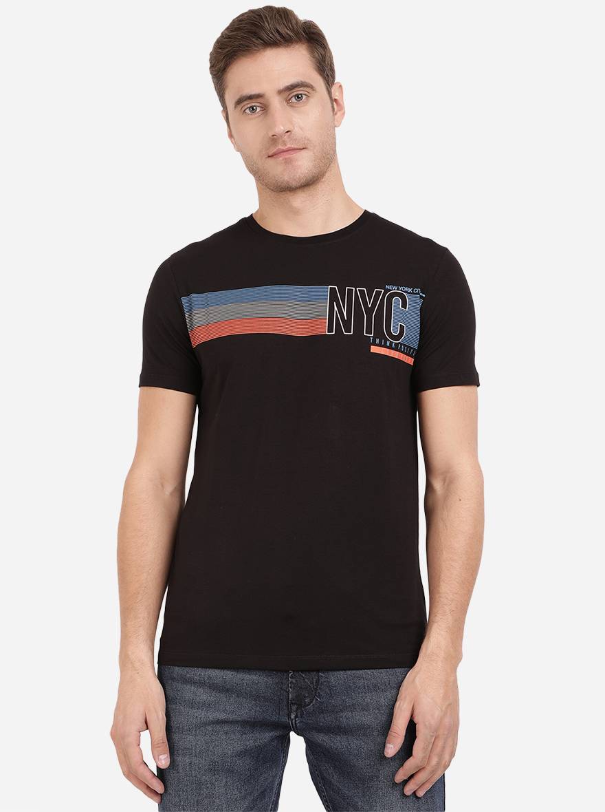 Black Printed Slim Fit T-Shirt | pehervi