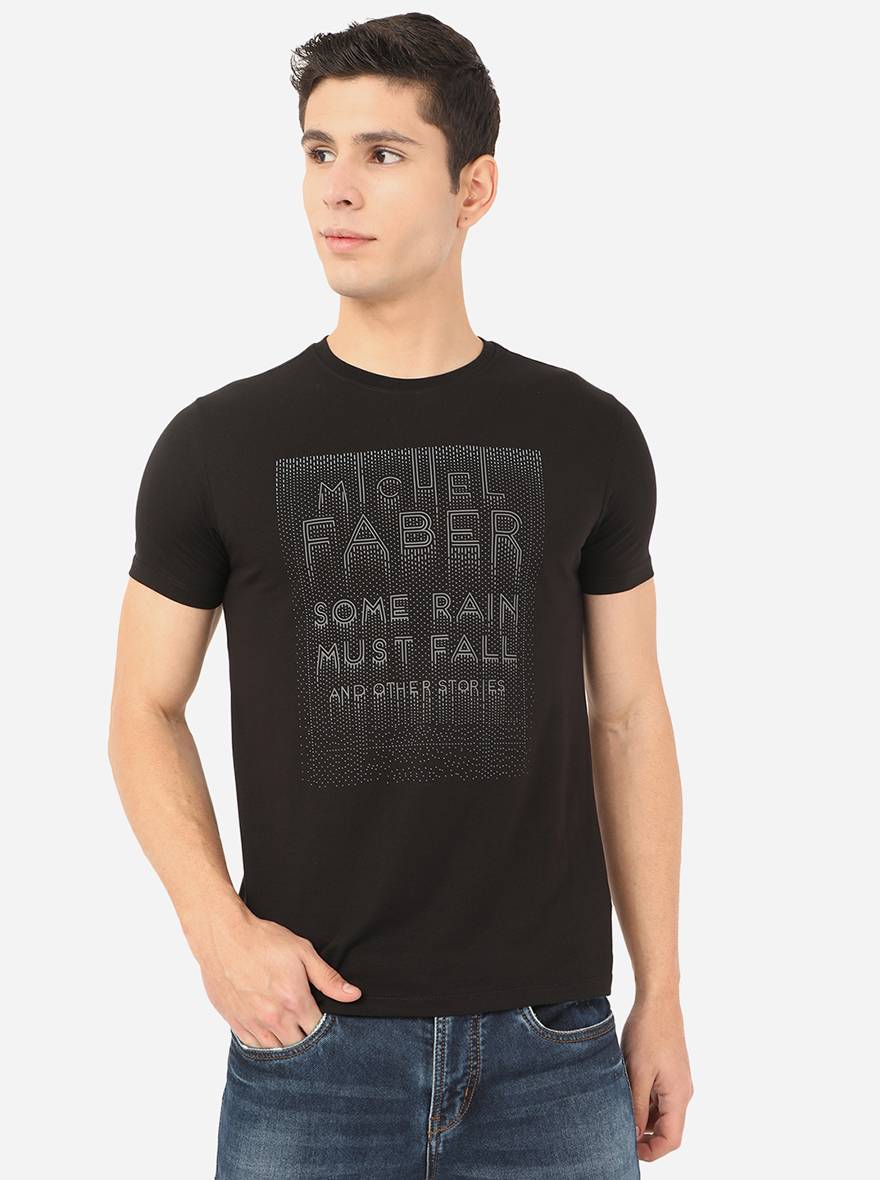 Black Printed Slim Fit T-Shirt | pehervi