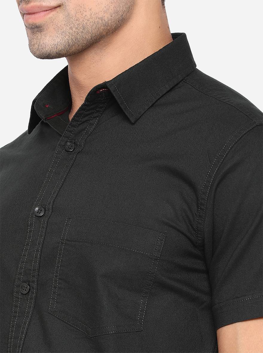 Dark Green Solid Slim Fit Semi Casual Shirt | Pehervi