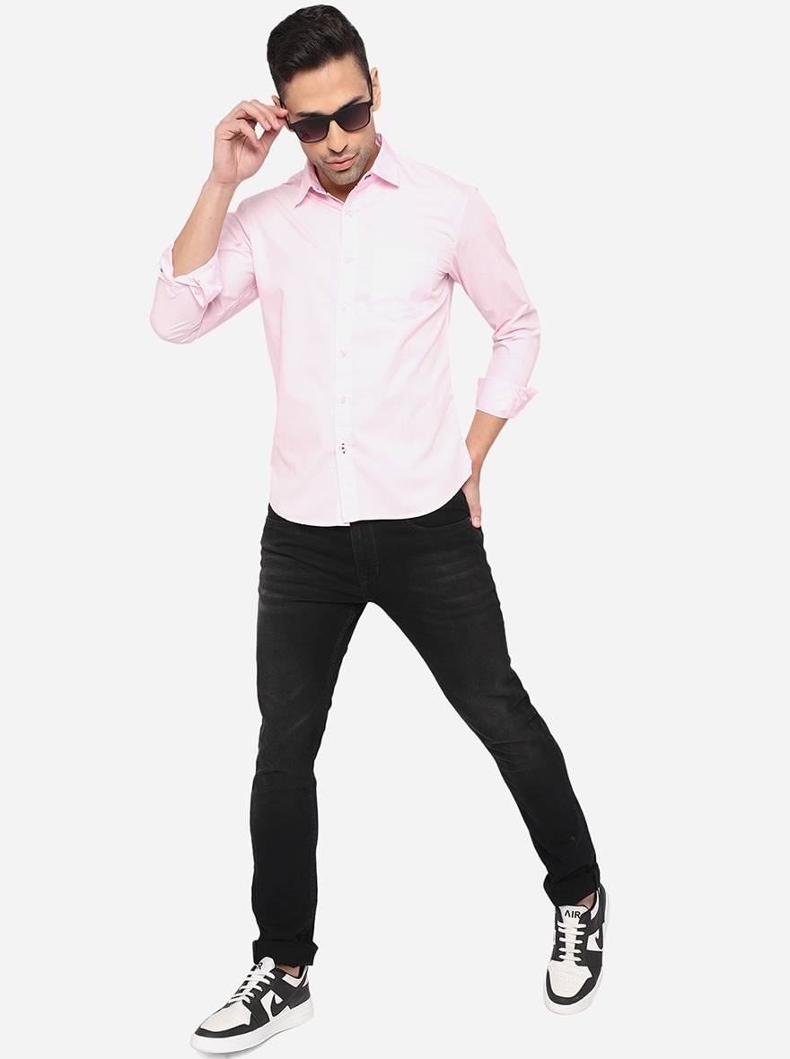 Cradle Pink Solid Slim Fit Semi Casual Shirt | Pehervi