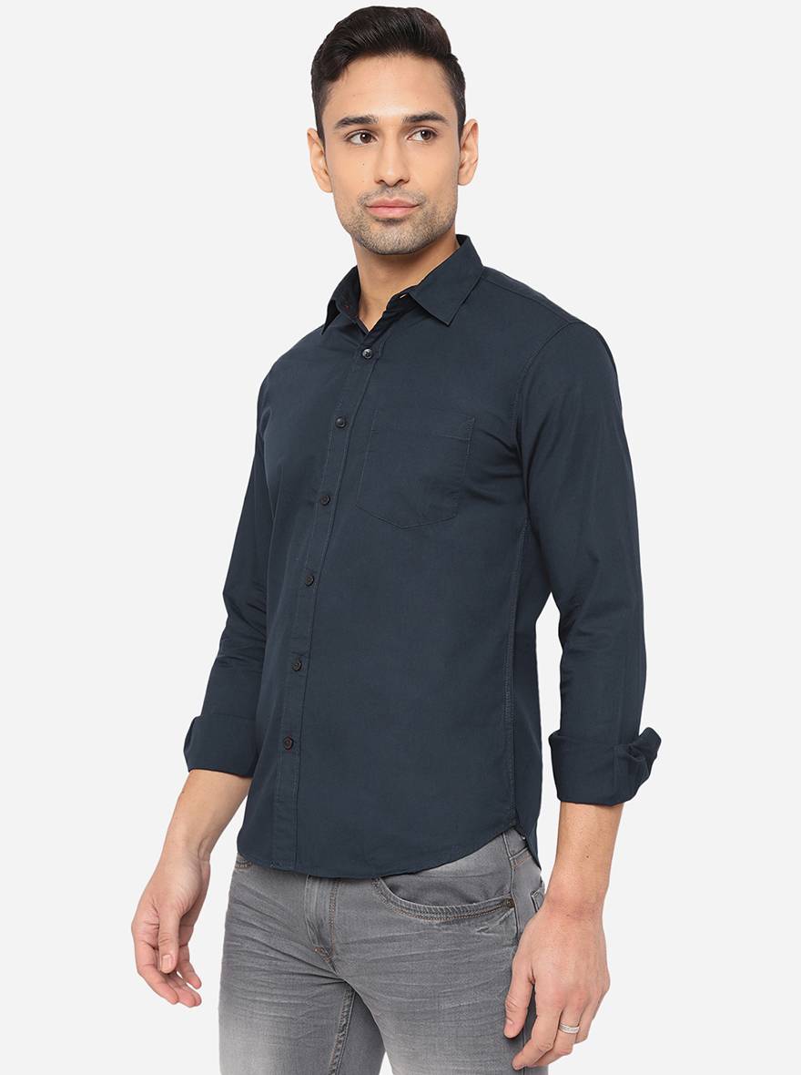 Dress Blue Solid Slim Fit Semi Casual Shirt | Pehervi