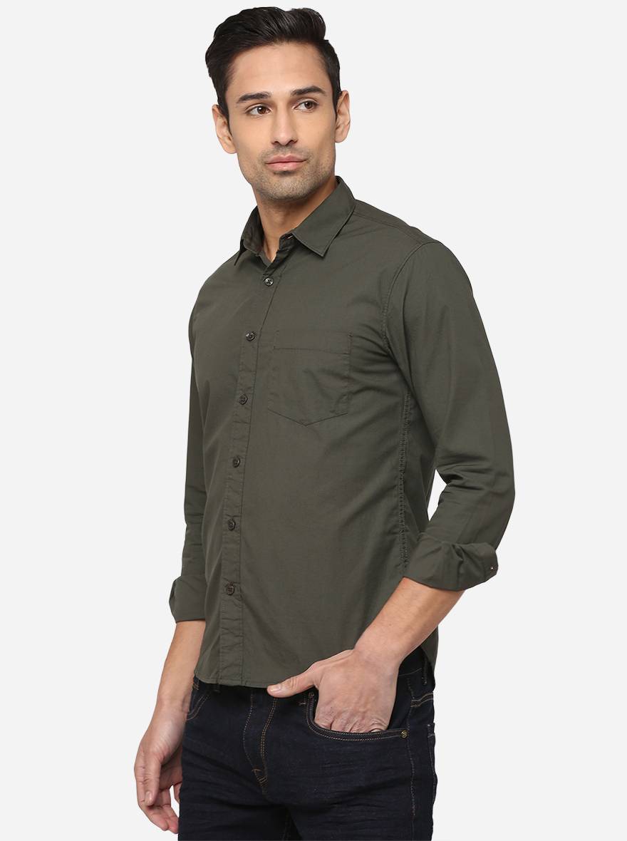 Dark Grey Solid Slim Fit Semi Casual Shirt | Pehervi