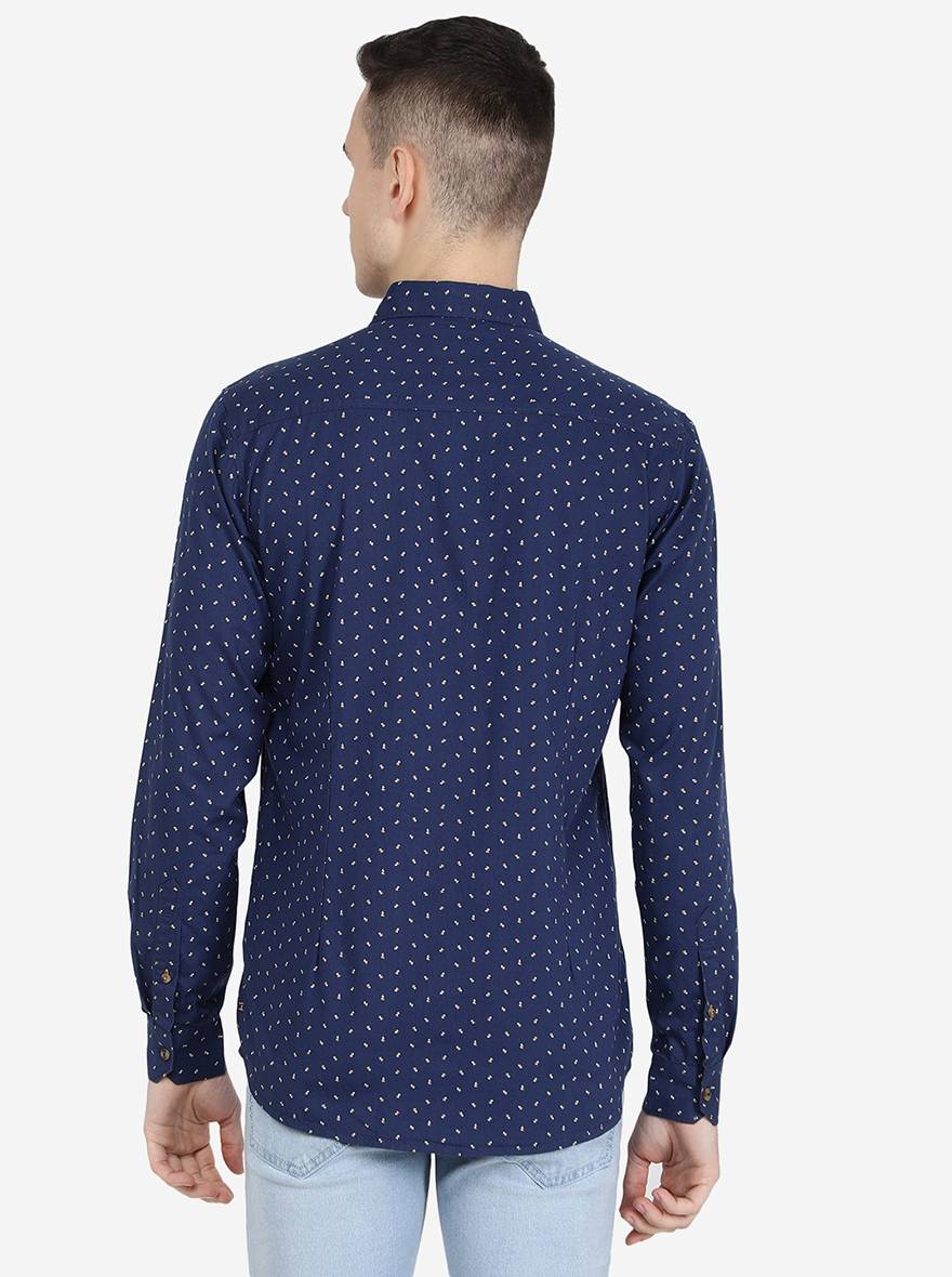 Ensign Blue' Printed Slim Fit Semi Casual Shirt | Pehervi
