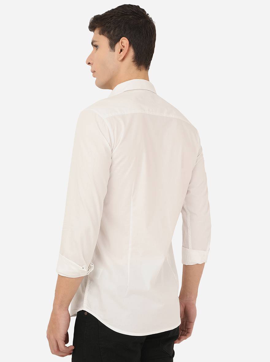 Bright White Printed Slim Fit Semi Casual Shirt | Pehervi