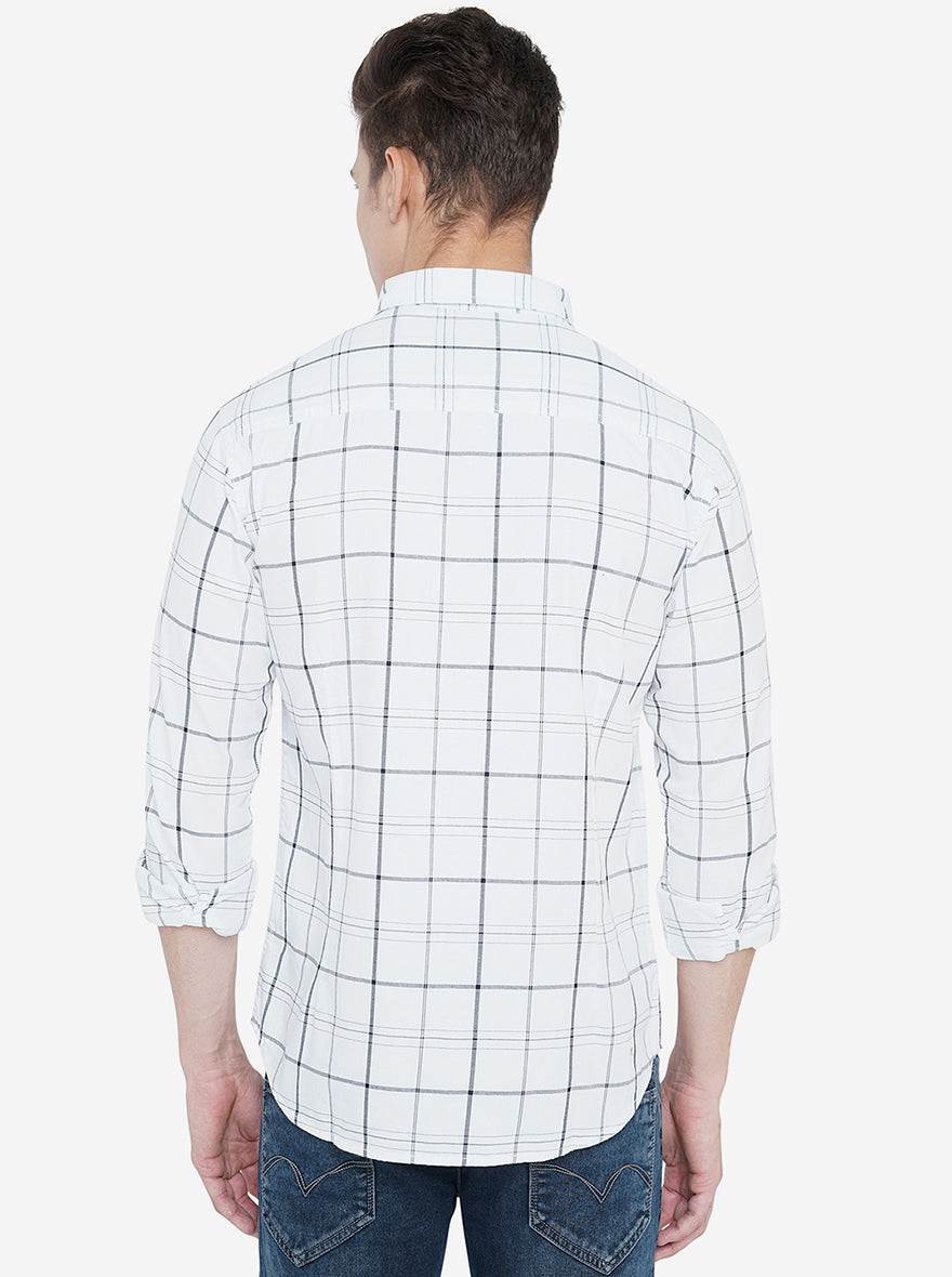 Bright White Checked Slim Fit Semi Casual Shirt | Pehervi