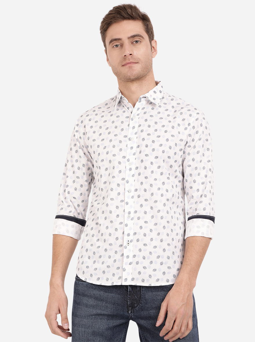 Bright White Printed Slim Fit Semi Casual Shirt | Pehervi