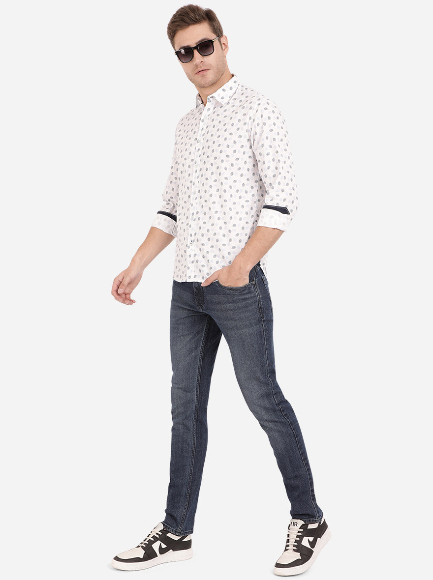 Bright White Printed Slim Fit Semi Casual Shirt | Pehervi