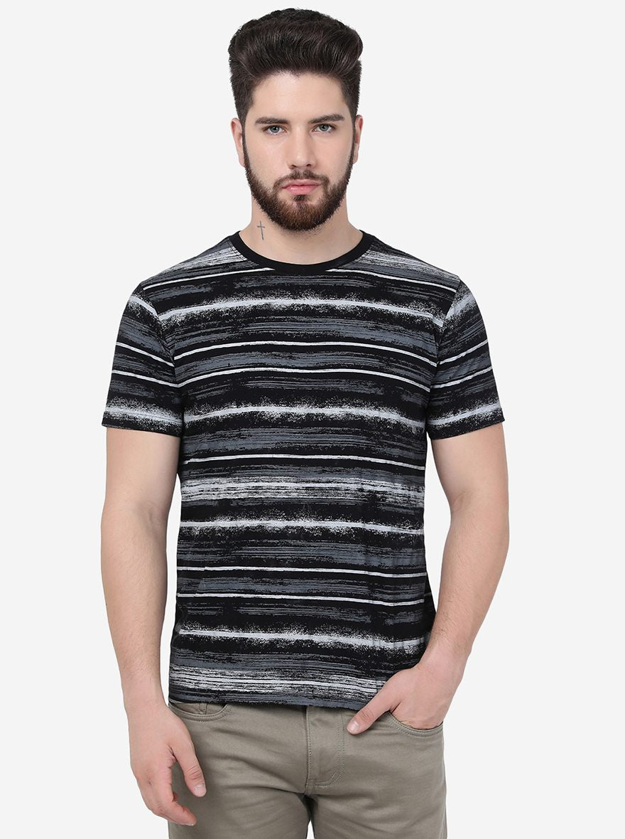Black Printed Slim Fit T-Shirt | pehervi