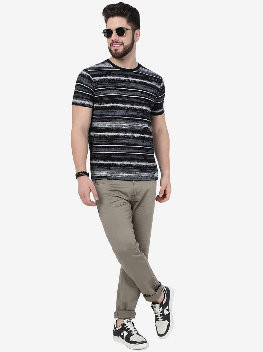Black Printed Slim Fit T-Shirt | pehervi