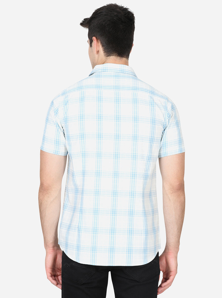 Bright White & Green Checked Slim Fit Semi Casual Shirt | Pehervi