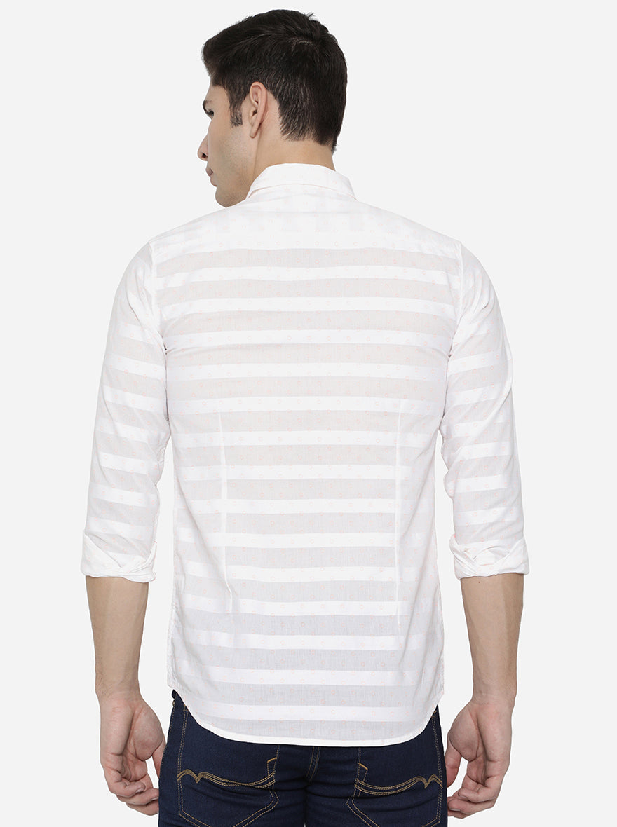 Bright White Printed Slim Fit Semi Casual Shirt | Pehervi