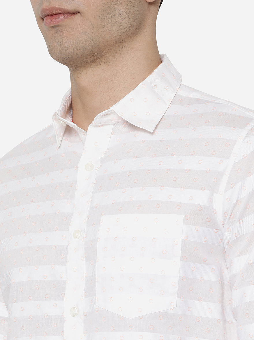 Bright White Printed Slim Fit Semi Casual Shirt | Pehervi