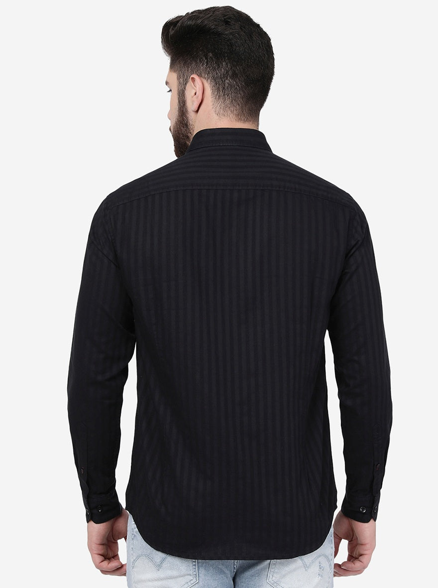 Black Striped Smart Fit Semi Casual Shirt | Pehervi