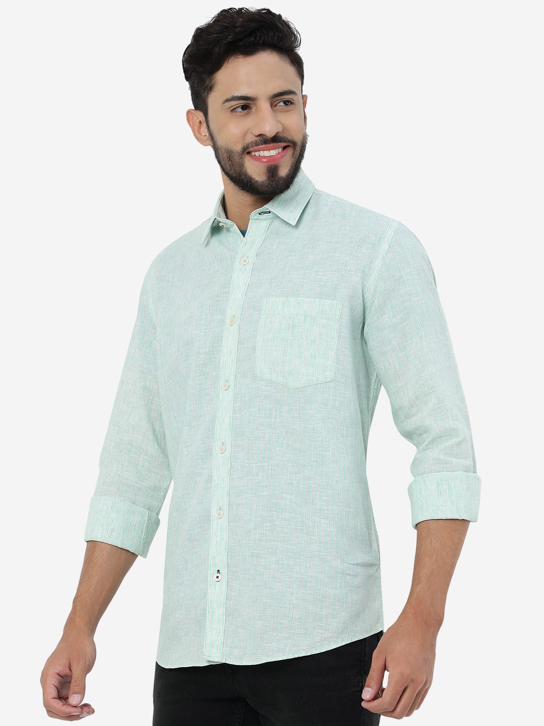 Brook Green Striped Slim Fit Semi Casual Shirt | Pehervi
