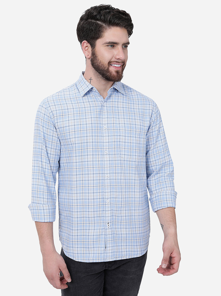 Dusk Blue Checked Slim Fit Semi Casual Shirt | Pehervi