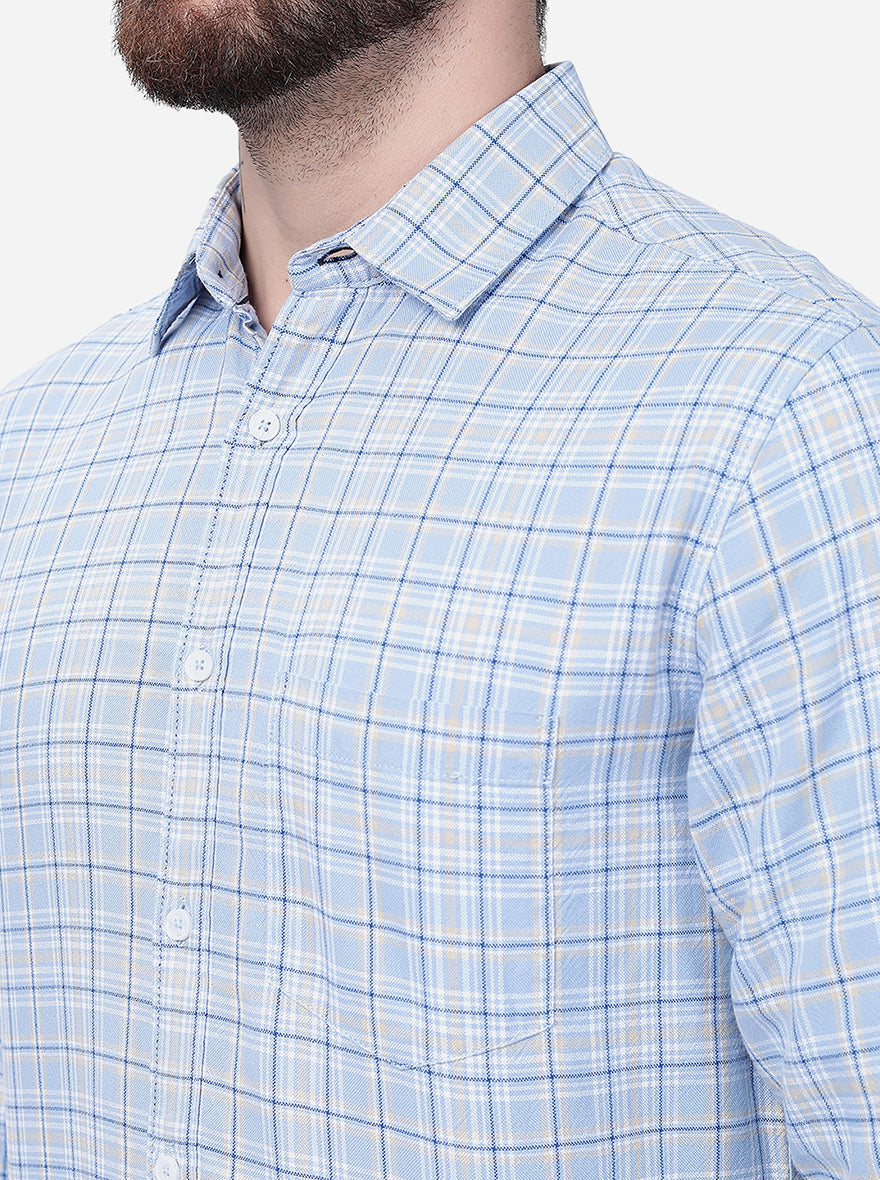 Dusk Blue Checked Slim Fit Semi Casual Shirt | Pehervi