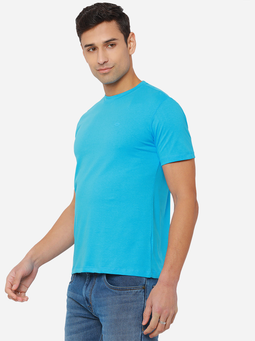 Aqua Blue Solid Slim Fit T-Shirt | pehervi