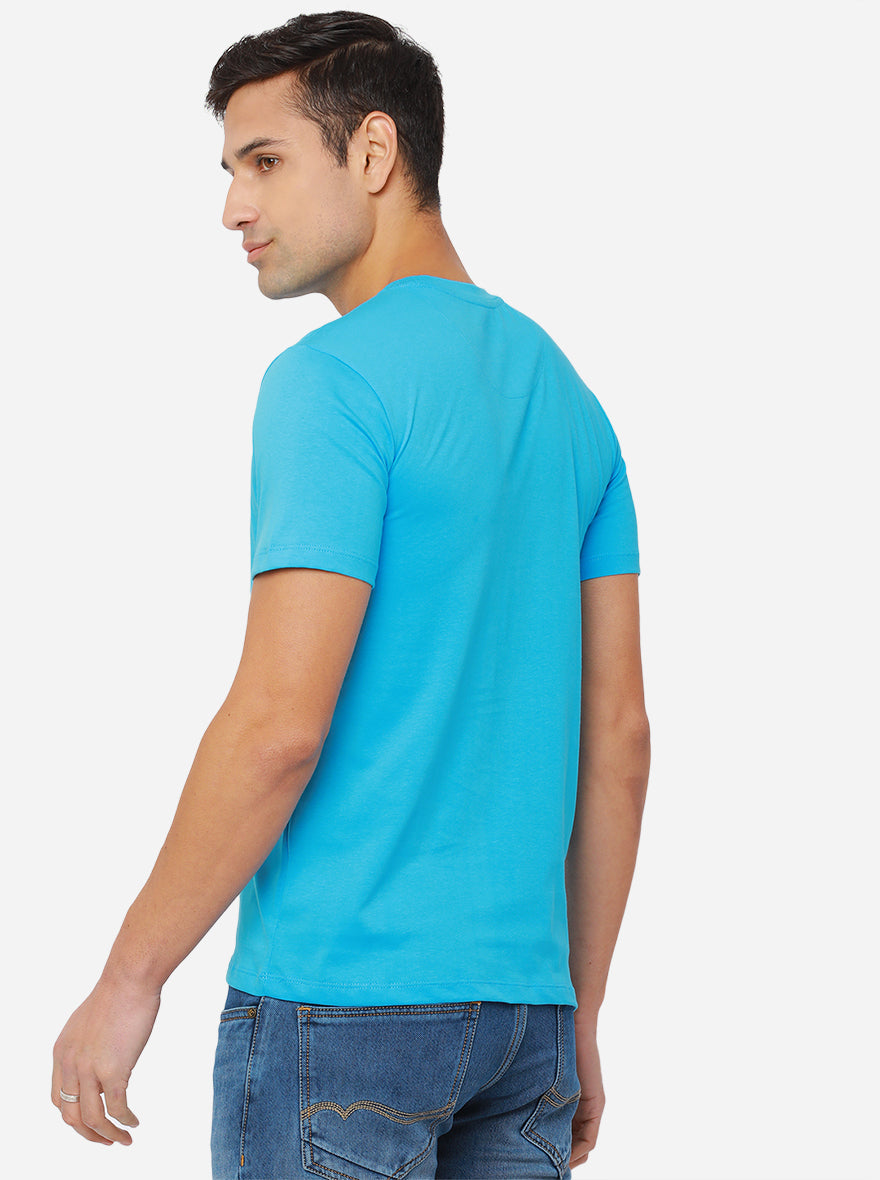 Aqua Blue Solid Slim Fit T-Shirt | pehervi