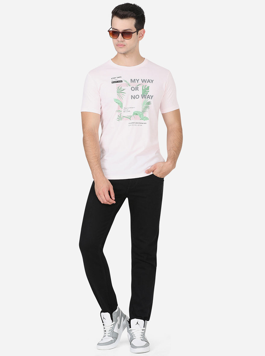 Delicacy Pink Printed Slim Fit T-Shirt | pehervi